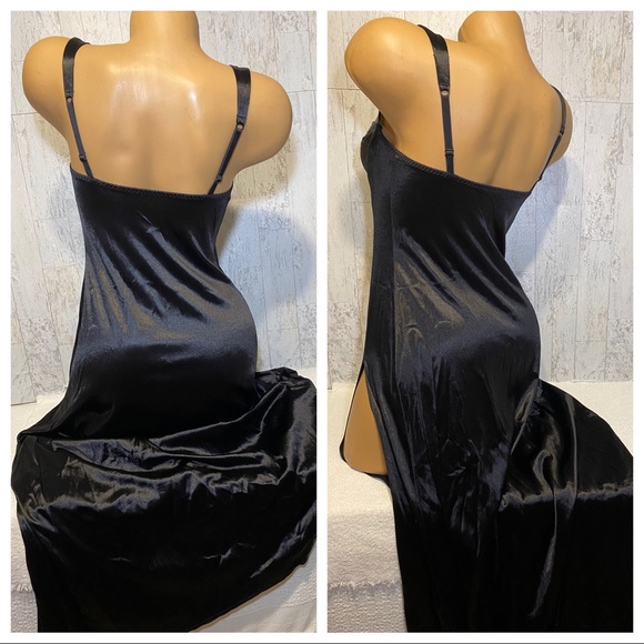 🎊🎉HOST PIC🎊🎉 VNTG Black Liquid Satin long night gown Victoria Secret Sissy - Picture 8 of 14
